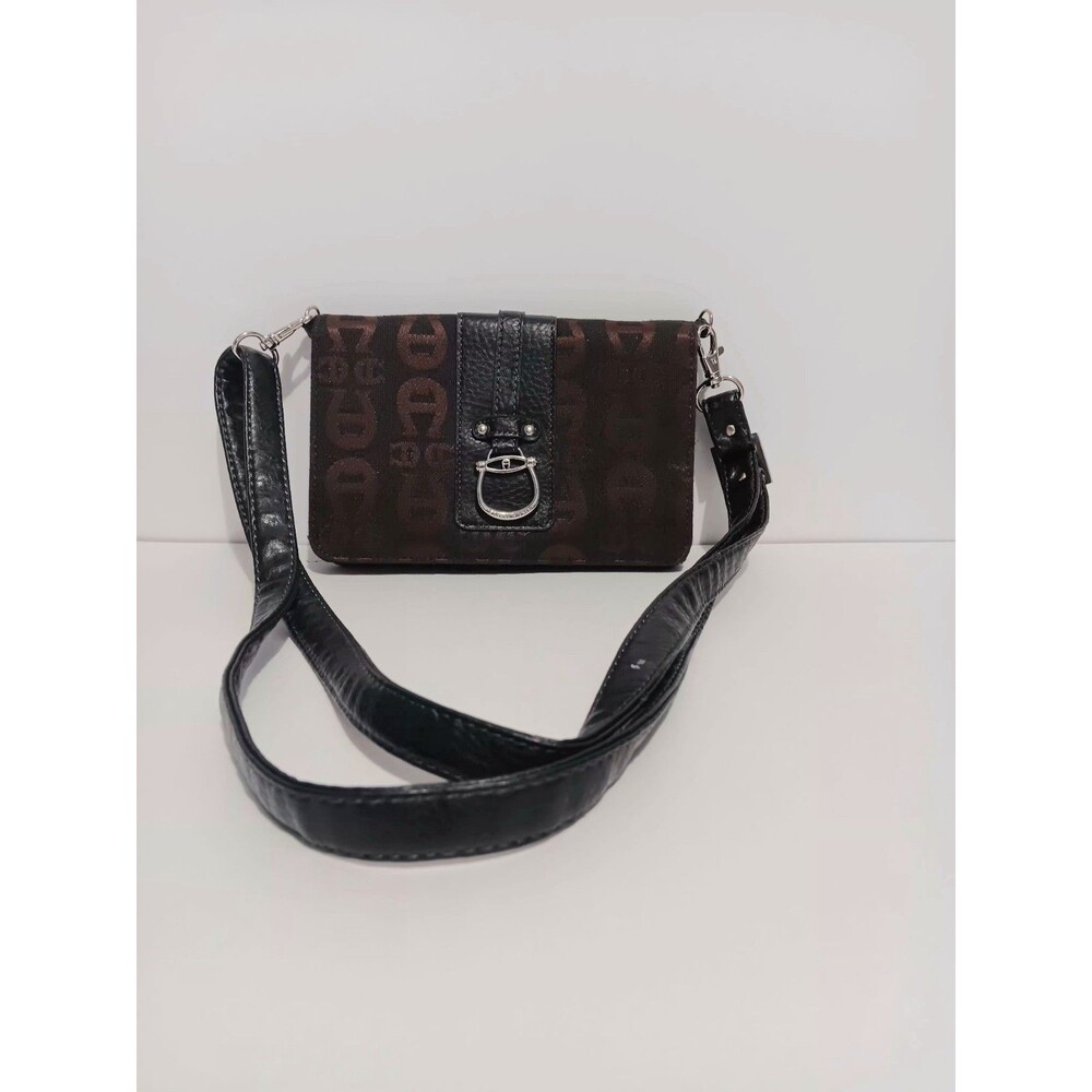 Etienne Aigner Crossbody Hipster Adjustable Purse Black / Maroon Women's 5" × 7"